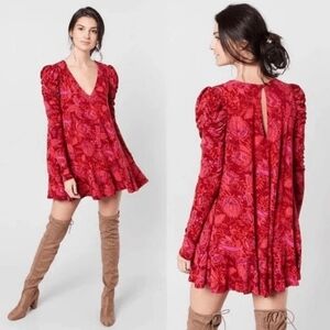 Free People |‎ EUC Hello Lover Puff Ruched Sleeve Tunic Dress Size S